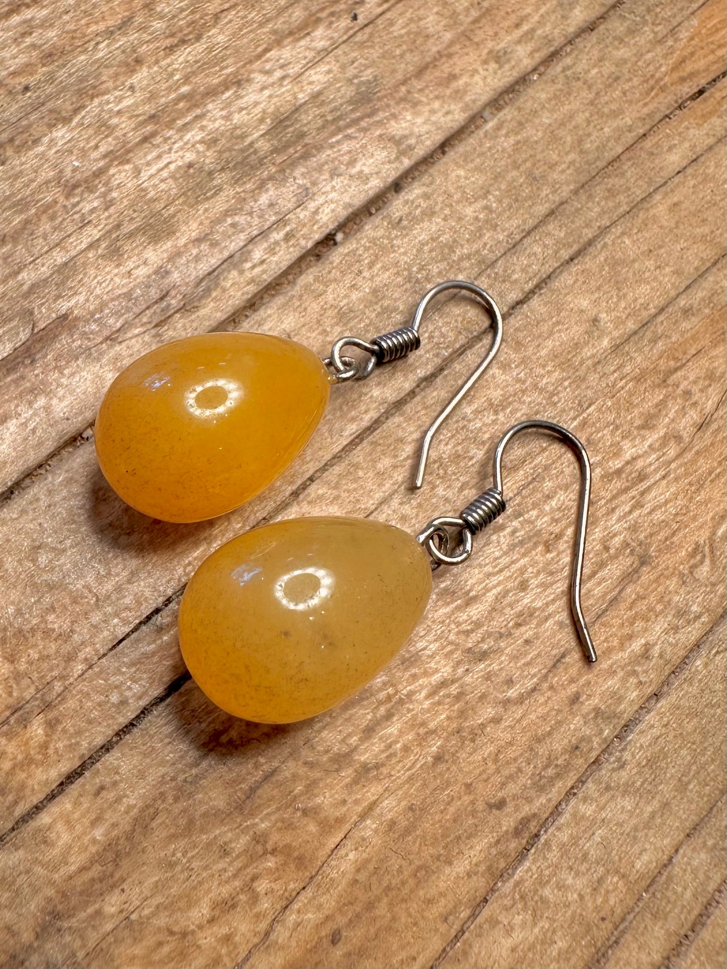 Vintage Yellow Stone Dangle 925 Sterling Silver Earrings