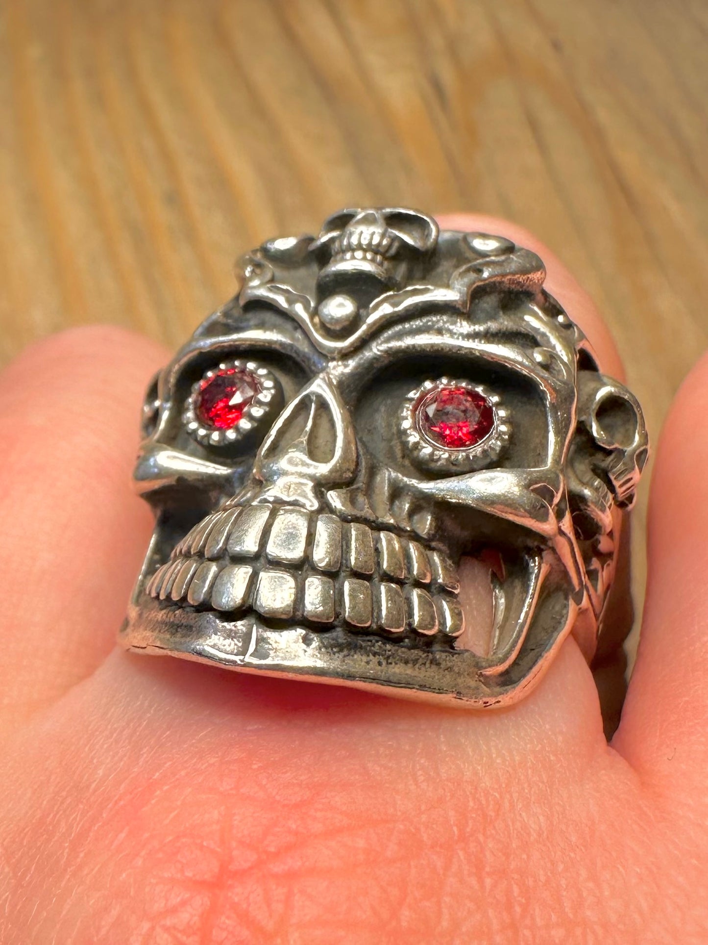 Vintage Skull Red Eyes Decorative 925 Sterling Silver Size U Ring