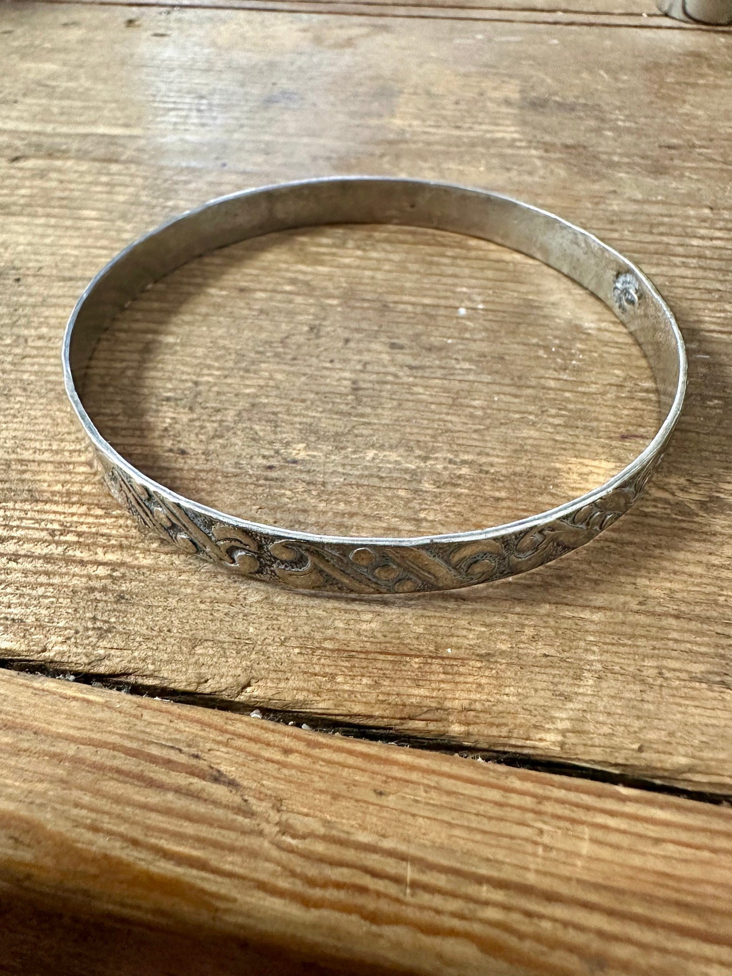 Vintage Pattern Embossed Mexico 925 Silver Bangle