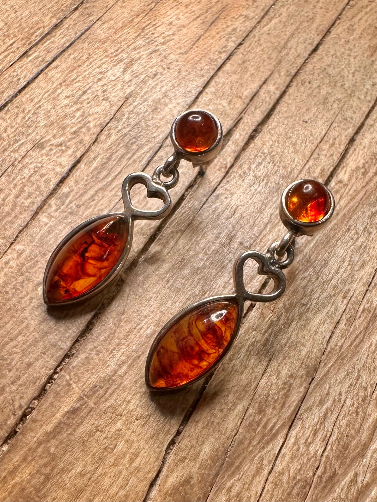 Vintage Amber Dangle 925 Sterling Silver Earrings