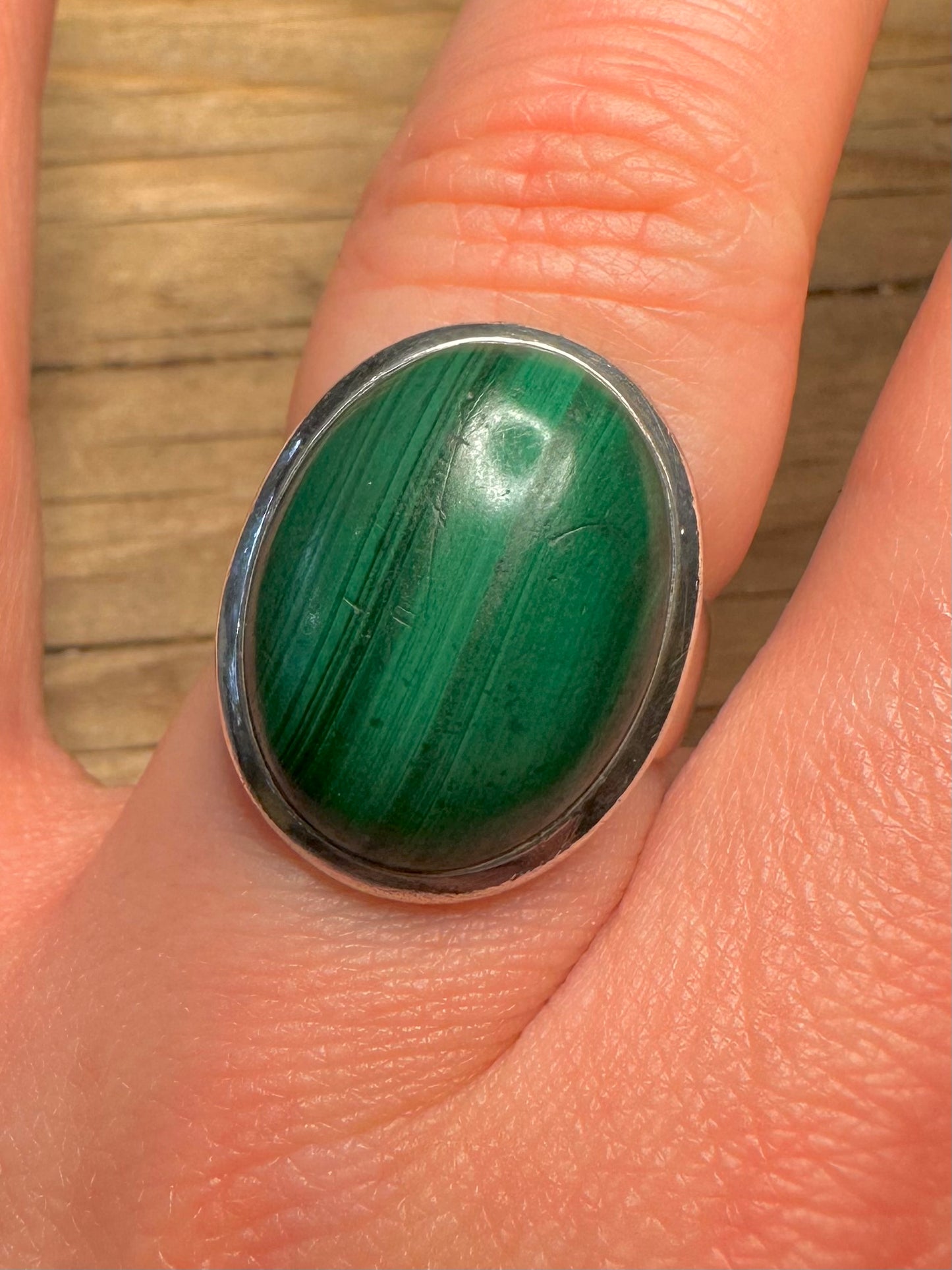 Vintage Malachit oval 925er Sterlingsilber Ring Größe P