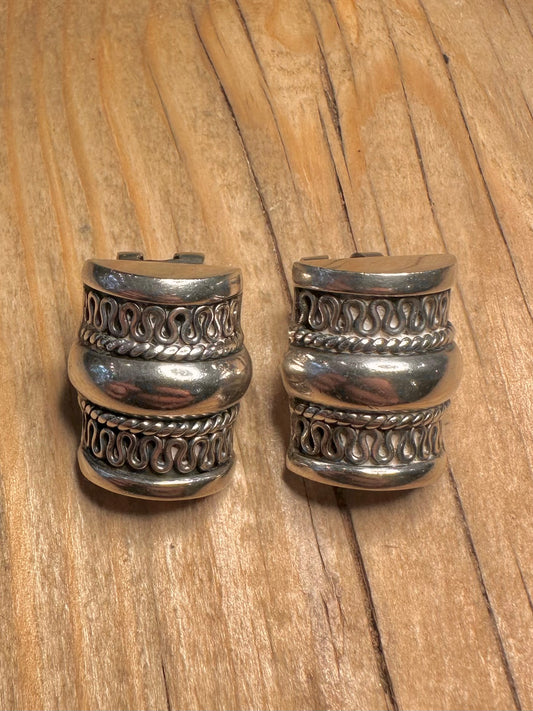 Vintage Chunky Tribal Stud 925 Sterling Silver Earrings
