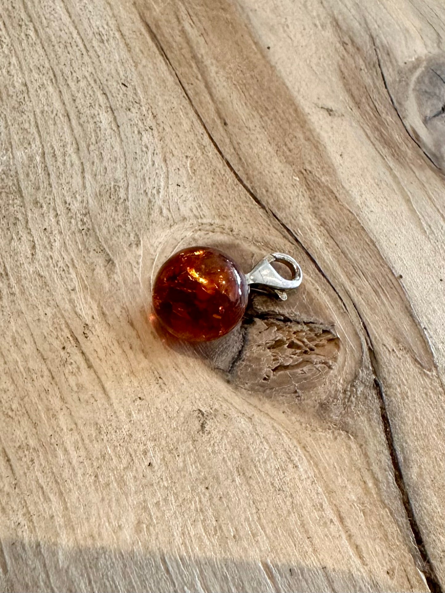 Vintage Amber Ball Clasp 925 Silver Pendant