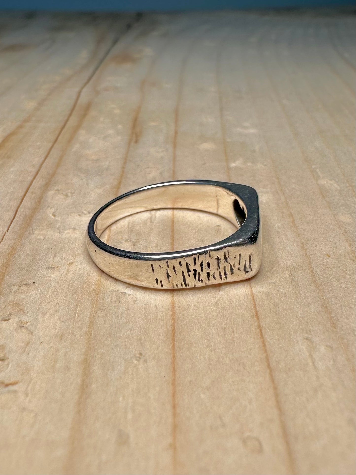 Heart Signet Bark Effect 925 Sterling Silver Size Q Ring