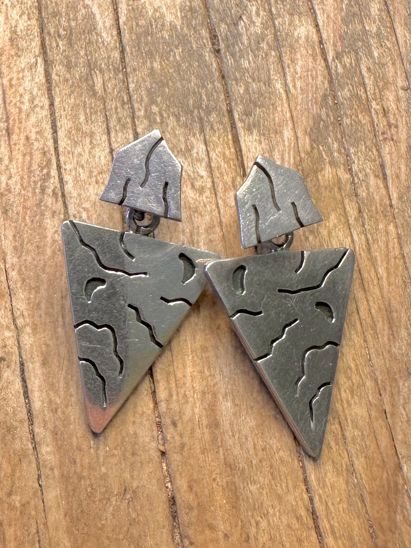 Abstract Triangle Textured 925 Sterling Silver Earrings