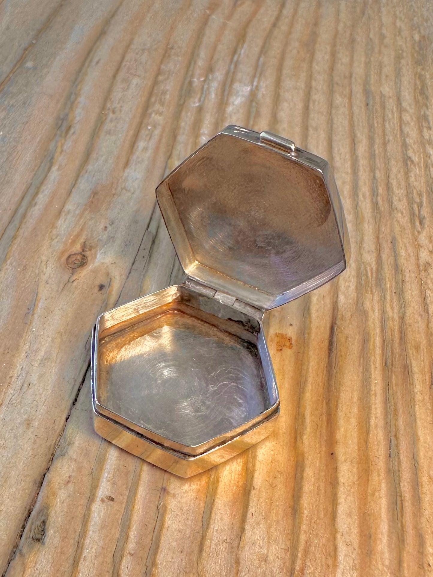 Engraved Hexagon Pill Box 925 Sterling Silver Collectable