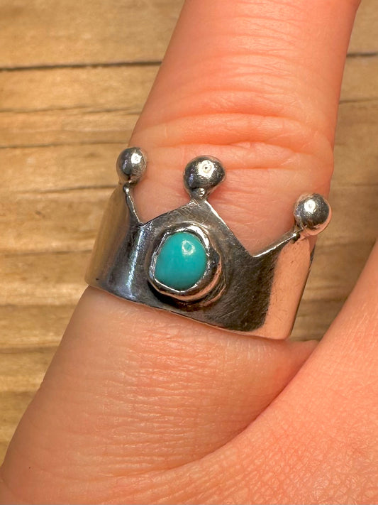 Vintage Crown Blue Stone 925 Sterling Silver Size M1/2 Ring