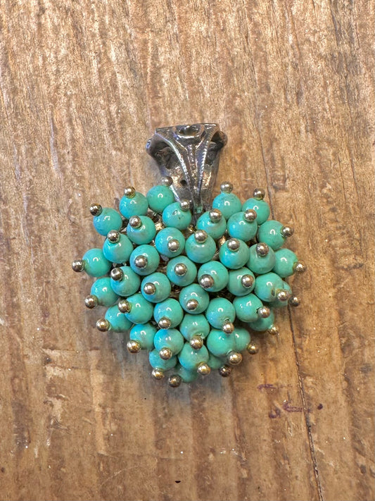 Turquoise Heart Shaped Flower Italy 925 Sterling Silver Pendant