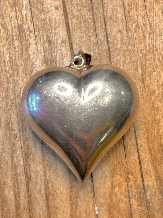 Vintage Large Puff Heart 925 Sterling Silver Pendant