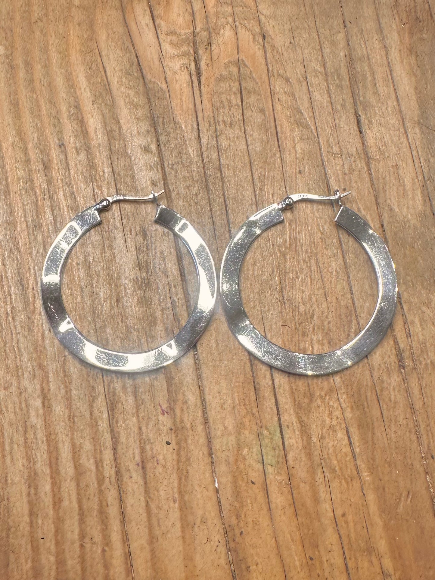 Abstract Wavy Flat Hoops 925 Sterling Silver Earrings