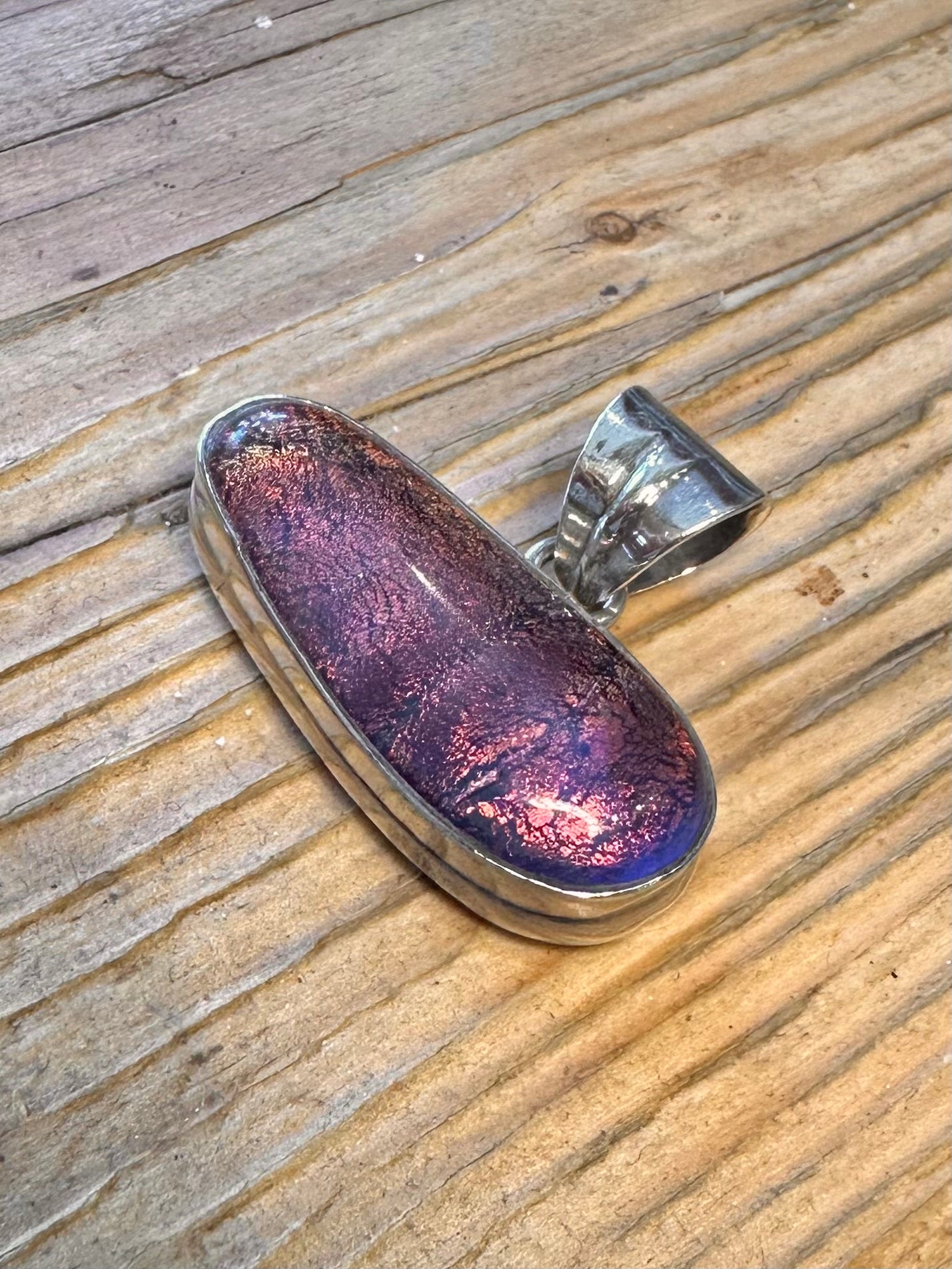 Dichroic Red and Purple Glass 925 Sterling Silver Pendant