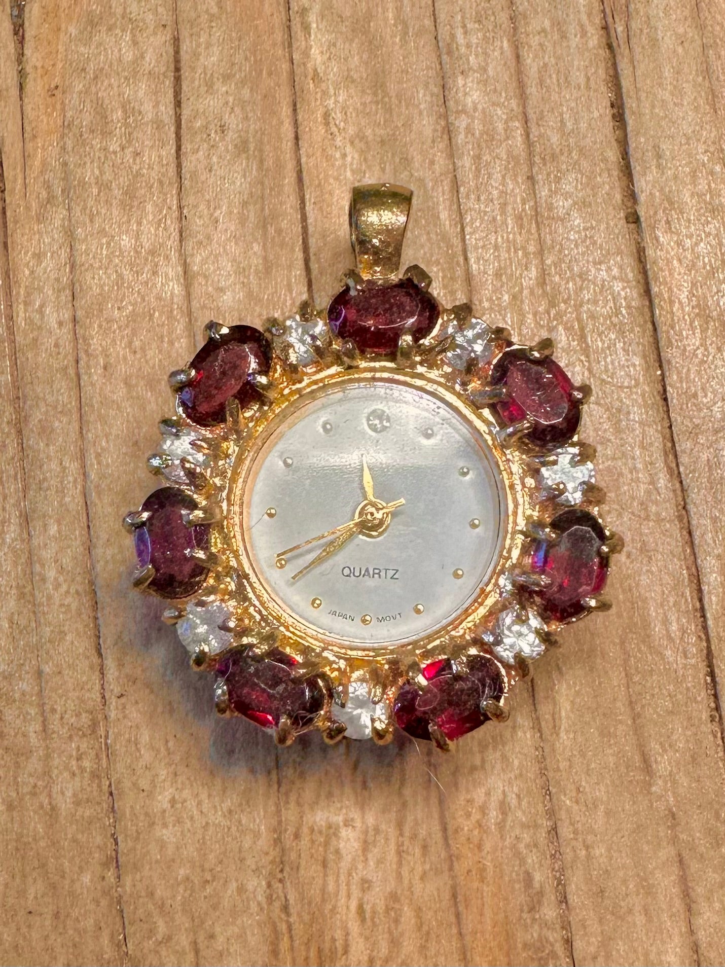 Vintage Garnet Quarts Clock Costume Pendant