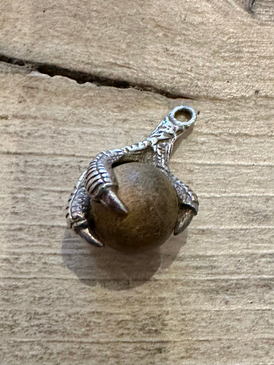 Vintage Claw Wood Ball 925 Silver Charm Pendant