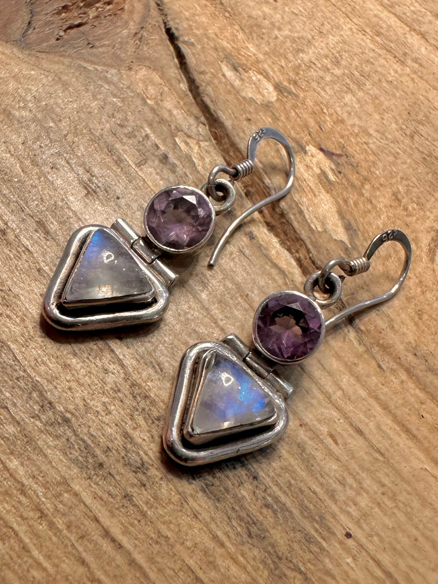 Vintage Moonstone and Amethyst 925 Silver Earrings