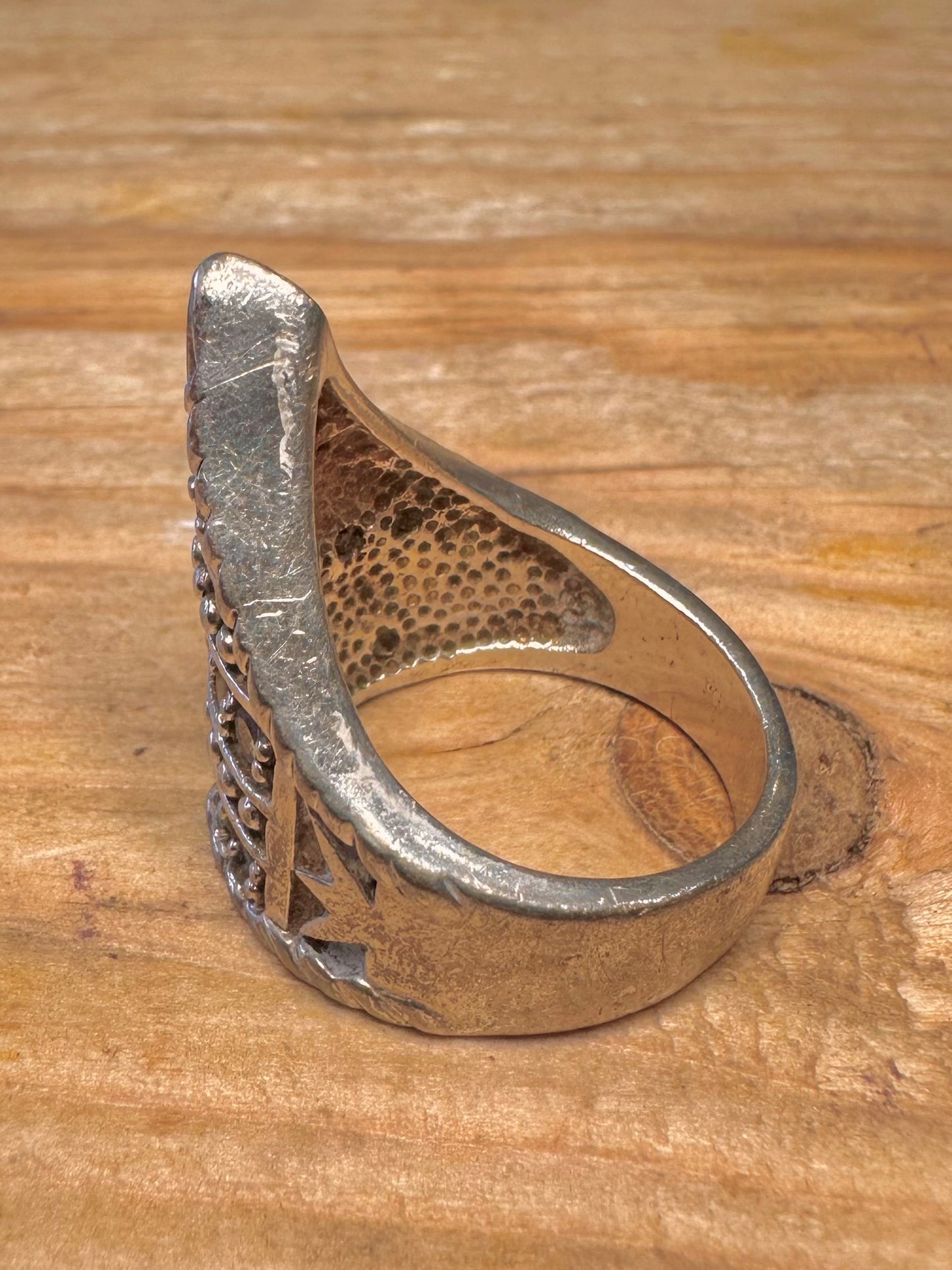 Vintage Tribal Triangle White Stones 925 Sterling Silver Size P1/2 Ring