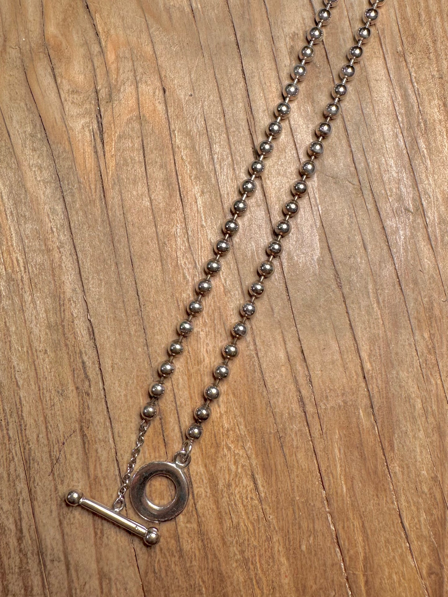 Vintage Ball Chain T Bar 925 Sterling Silver 15.5 inch Necklace