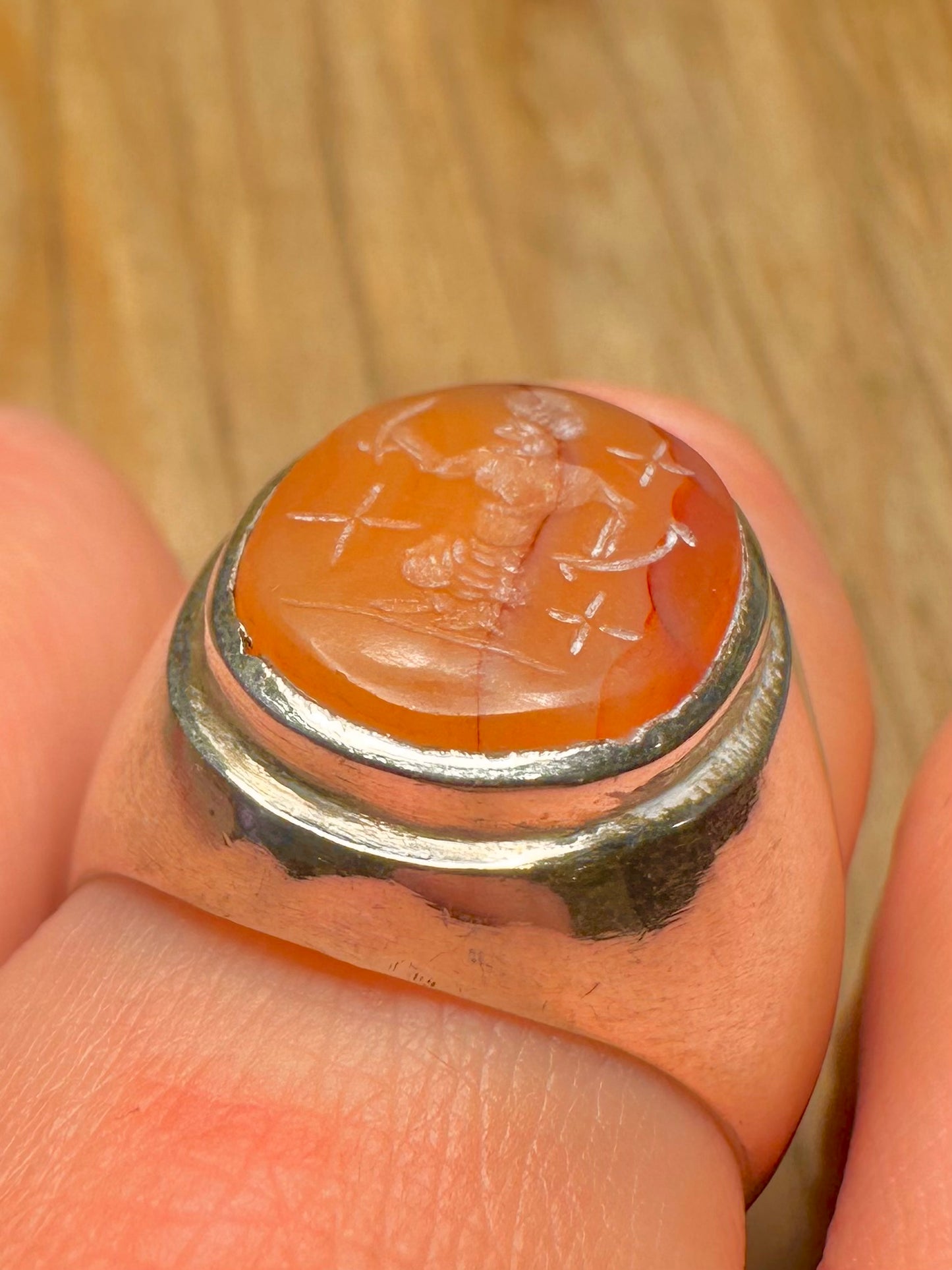 Vintage Banded Agate Sultan Intaglio 925 Sterling Silver Size T1/2 Ring