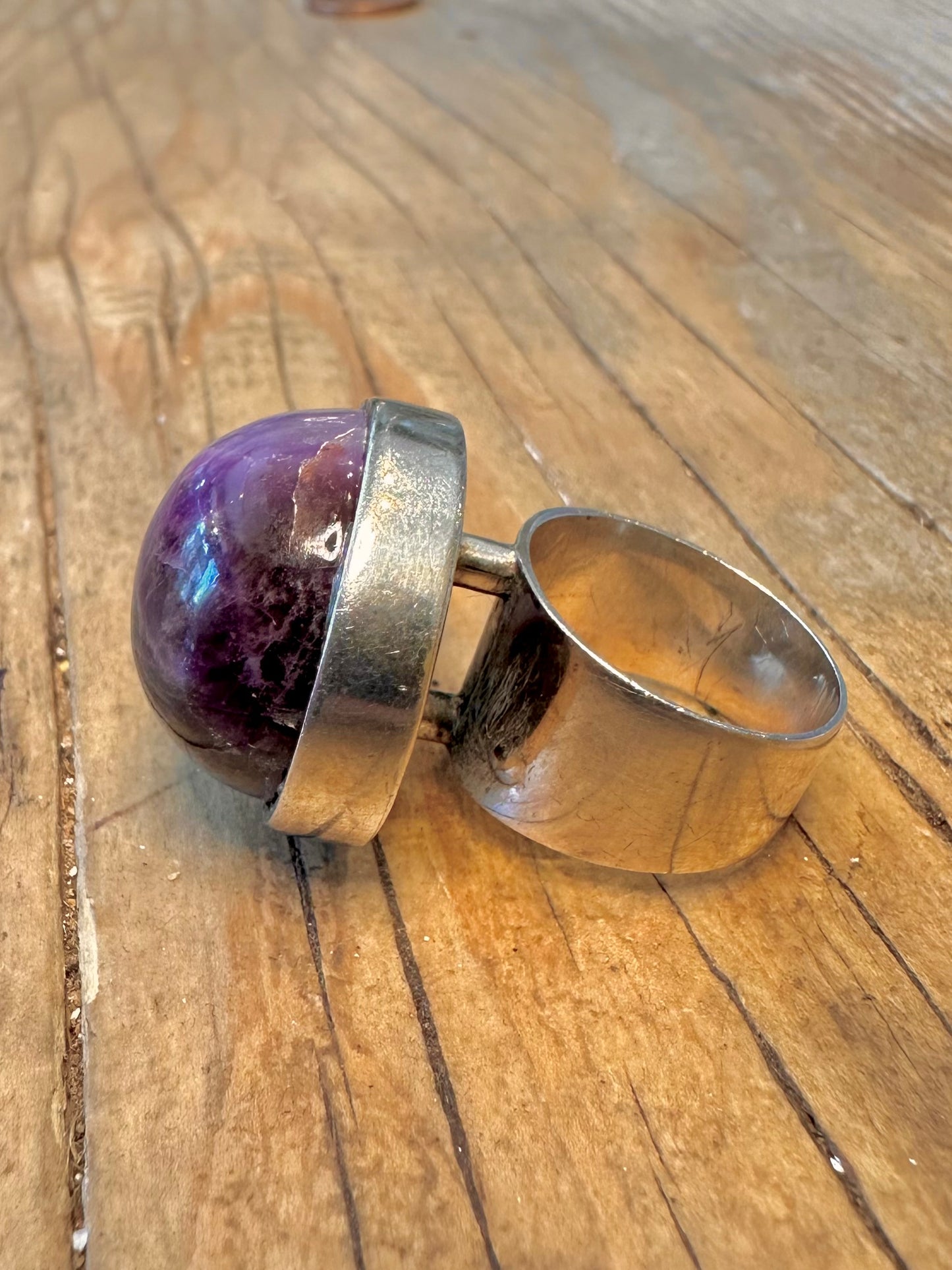 Amethyst Spherical 1972 Modernist 925 Sterling Silver Size L Ring