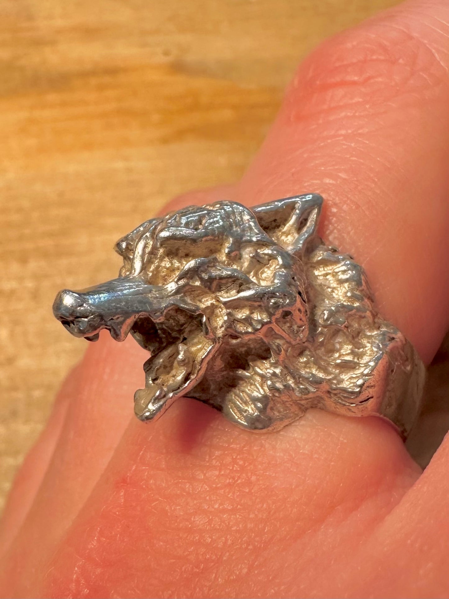 Vintage Wolf Head 925 Silver Size T Ring