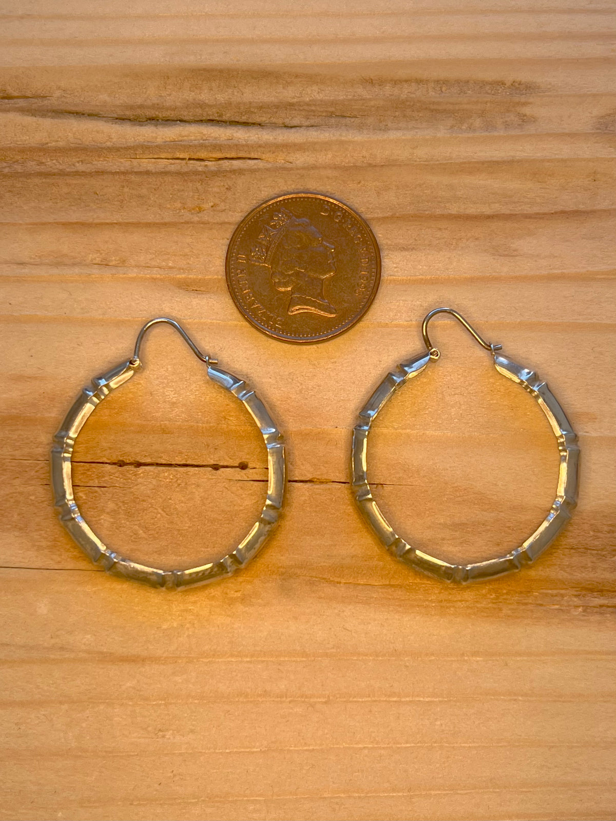 Bamboo Style Hoops 925 Sterling Silver Earrings