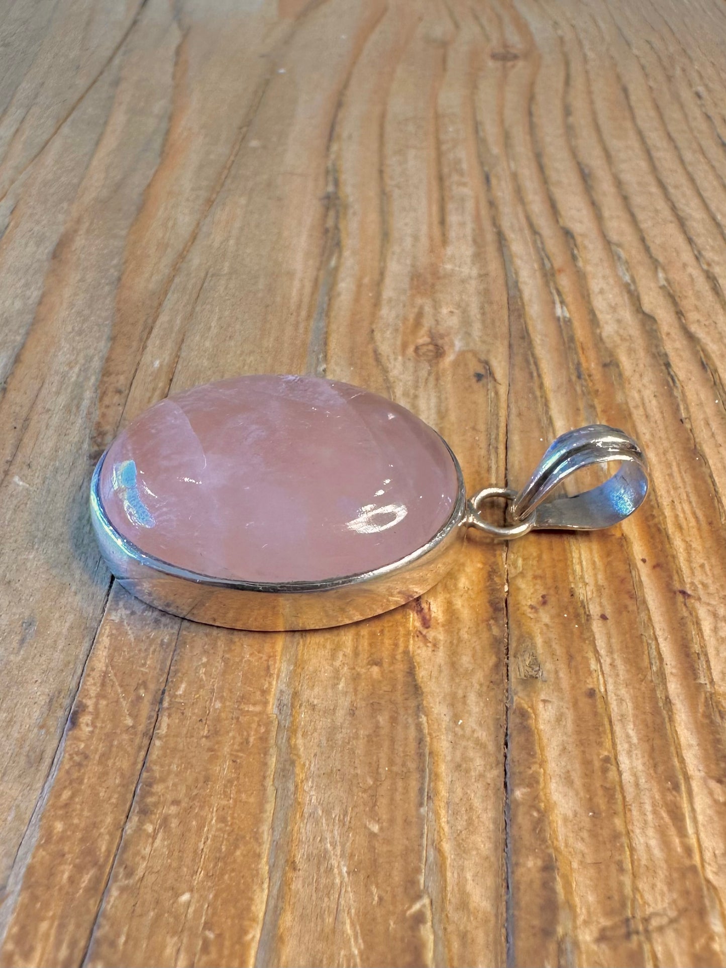 Rose Quarts Oval 925 Sterling Silver Pendant