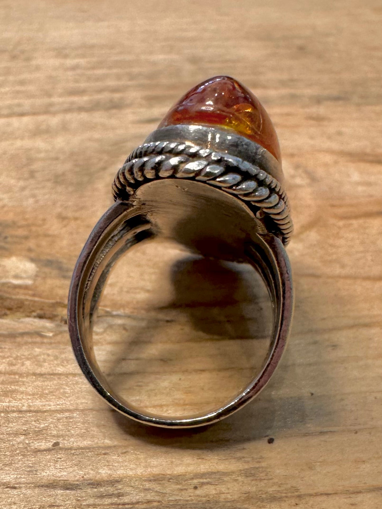 Vintage Large Amber Oval 925 Silver Size K1/2 Ring