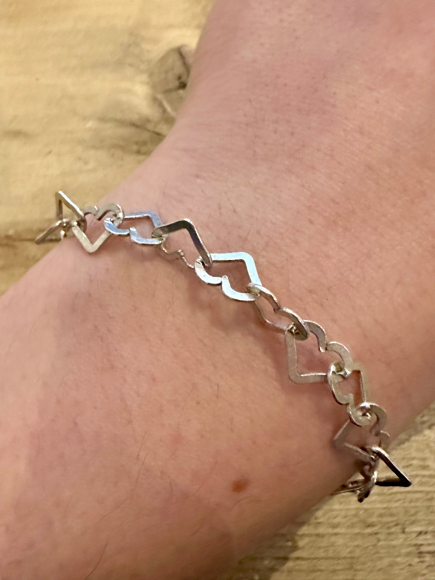 Vintage Heart Chain 925 Silver 7 inch Bracelet