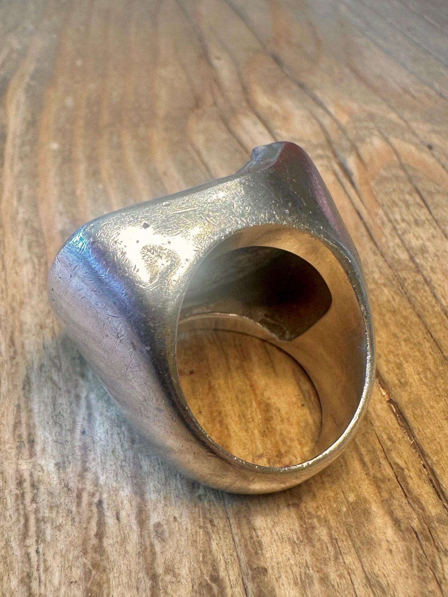 Kunsthandwerklicher klobiger grauer glitzernder Rohstein 925 Sterling Silber Ring Größe S