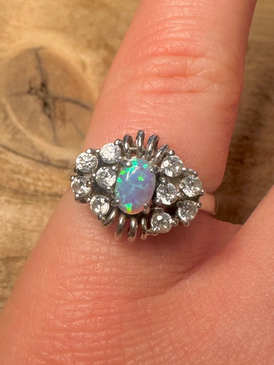 Modern Opal and CZ 925 Silver Size M Ring