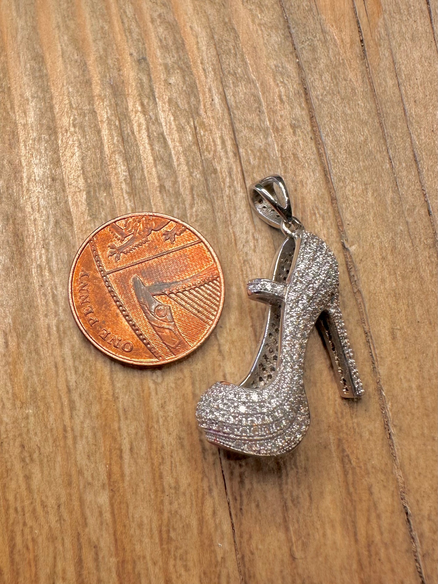 Modern CZ White Stones High Heel 925 Sterling Silver Pendant