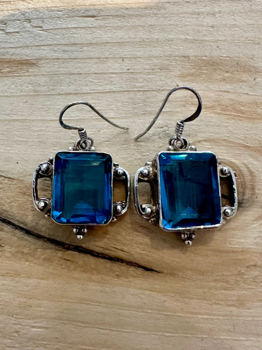 Vintage Ornate Blue 925 Silver Earrings