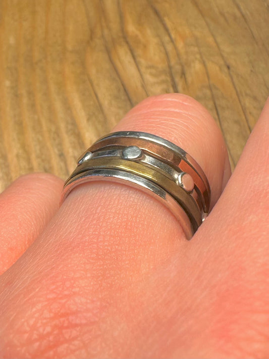 Vintage Copper and Brass Chunky Spinner 925 Sterling Silver Size R1/2 Ring