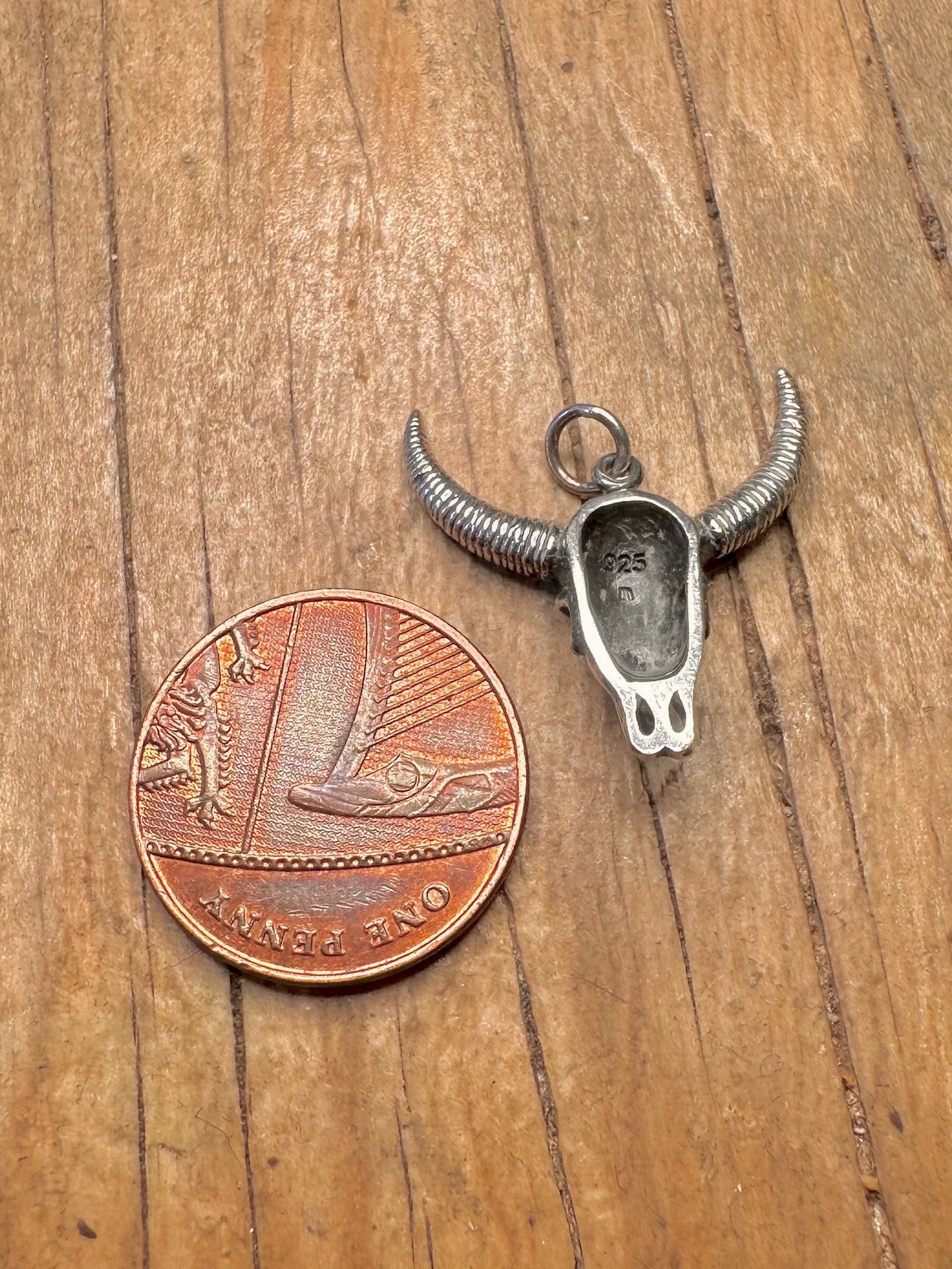 Vintage Bull Skull Head 925 Sterling Silver Pendant