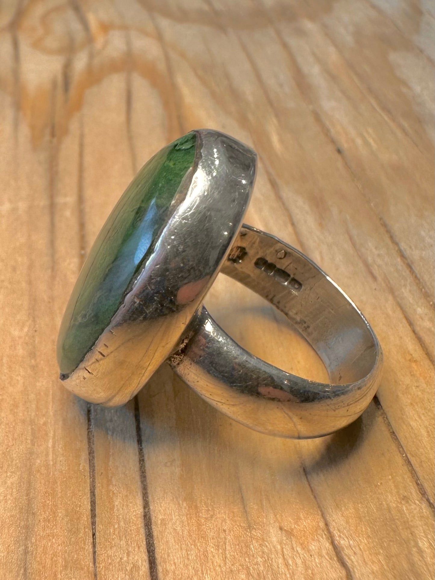 Chunky 2000 Green Stone 925 Silver Size P Ring
