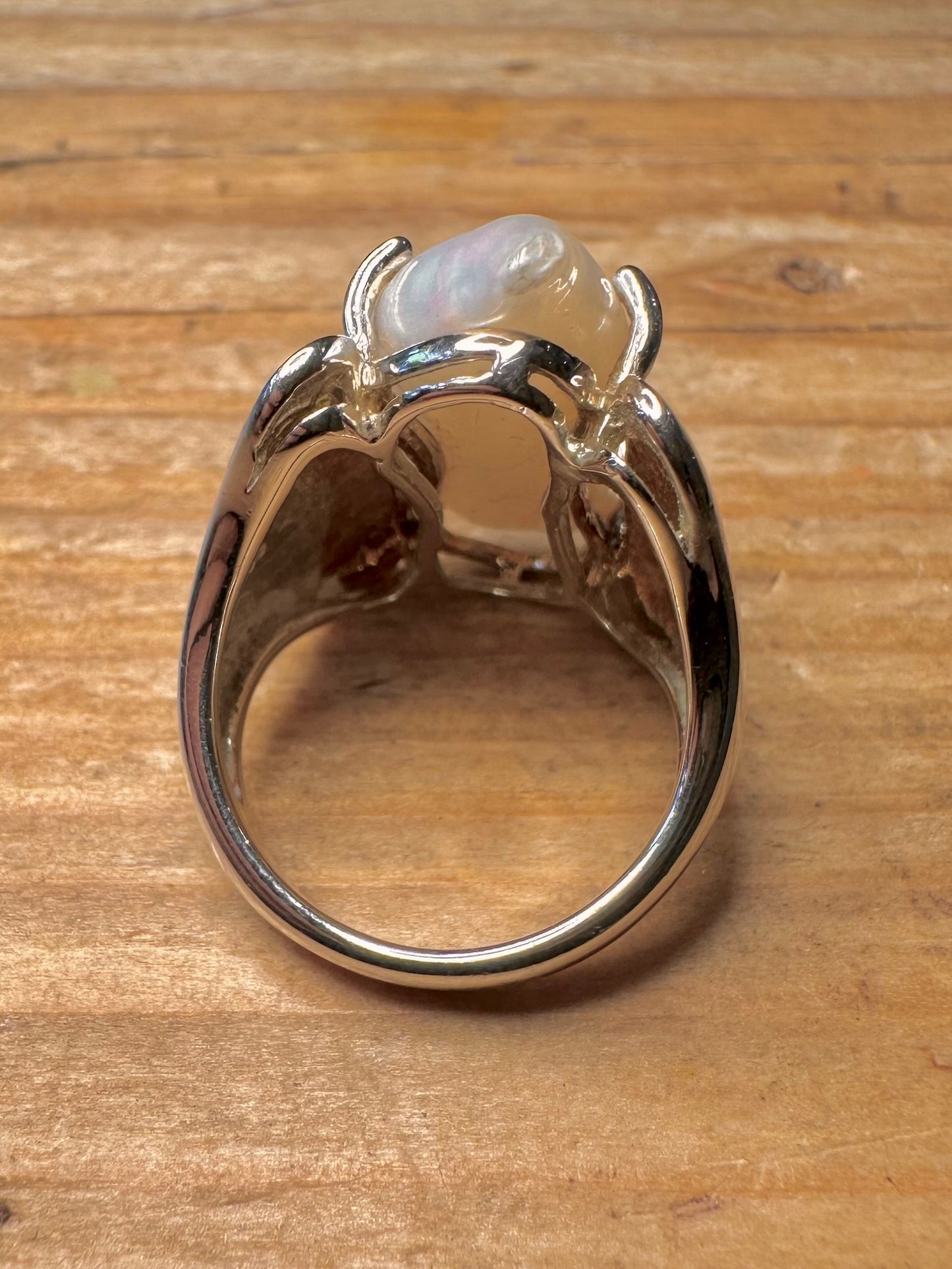 Moderner Barock-Perlenring aus 925er Sterlingsilber, Größe K