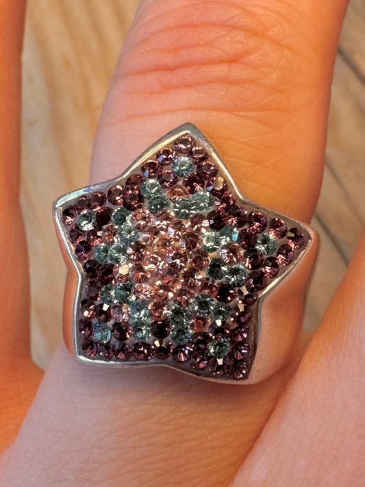 Abstract Multi Coloured Star 925 Silver Size P Ring