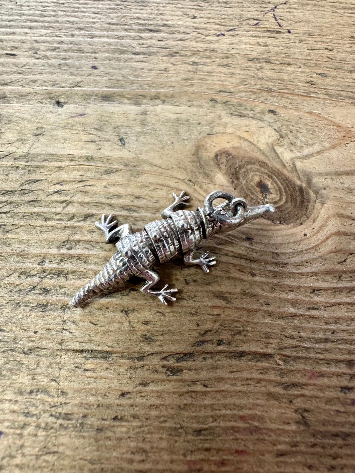 Vintage Crocodile Articulated 925 Silver Charm Pendant