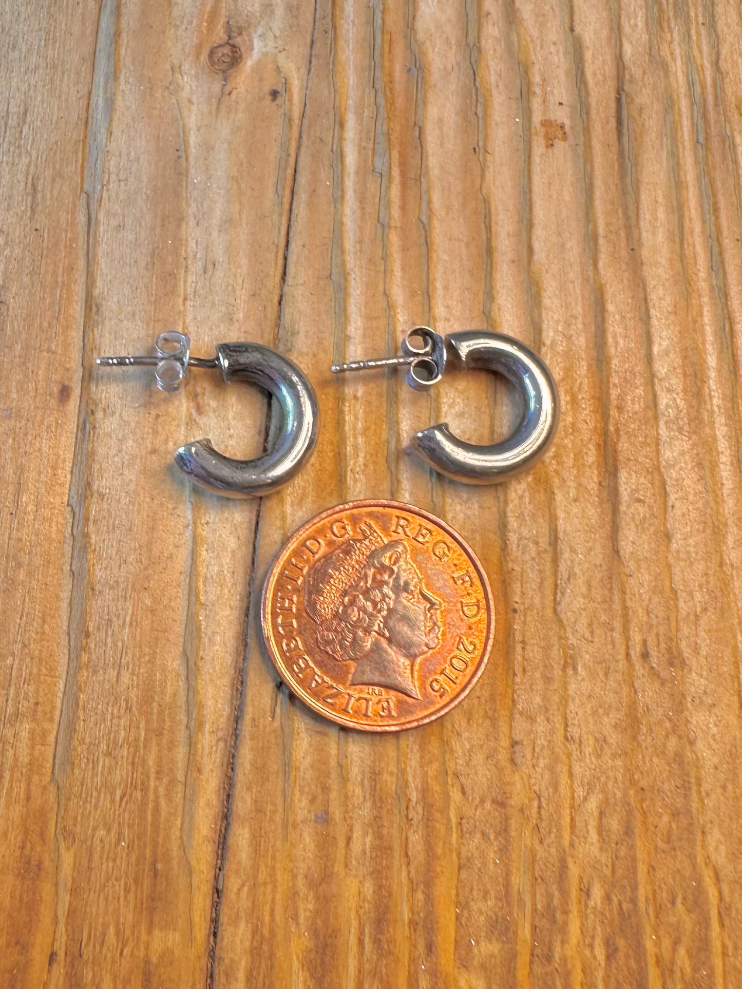Chunky Rounded Half Hoops 925 Sterling Silver Earrings