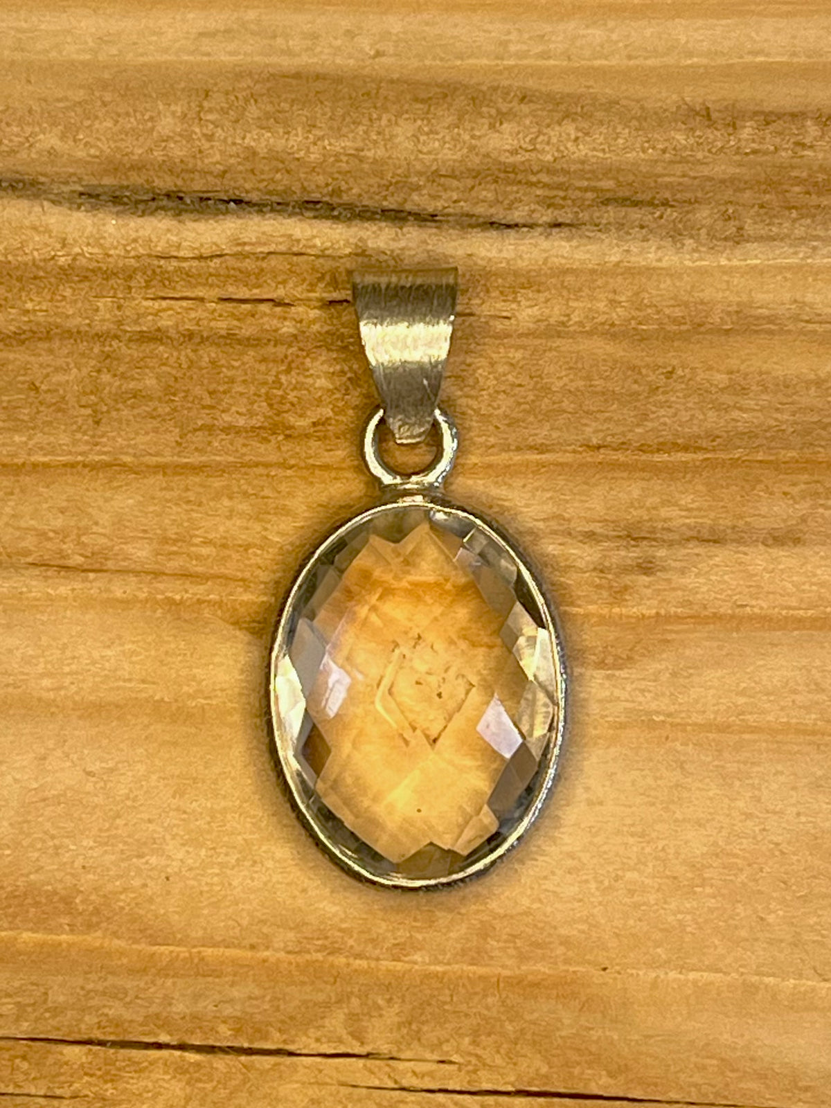 Clear Quartz Faceted Oval 925 Sterling Silver Pendant