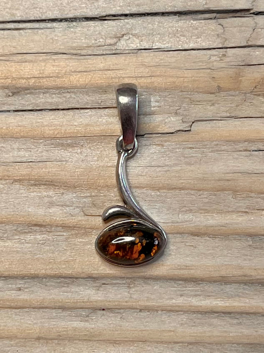 Orange Amber 925 Sterling Silver Pendant