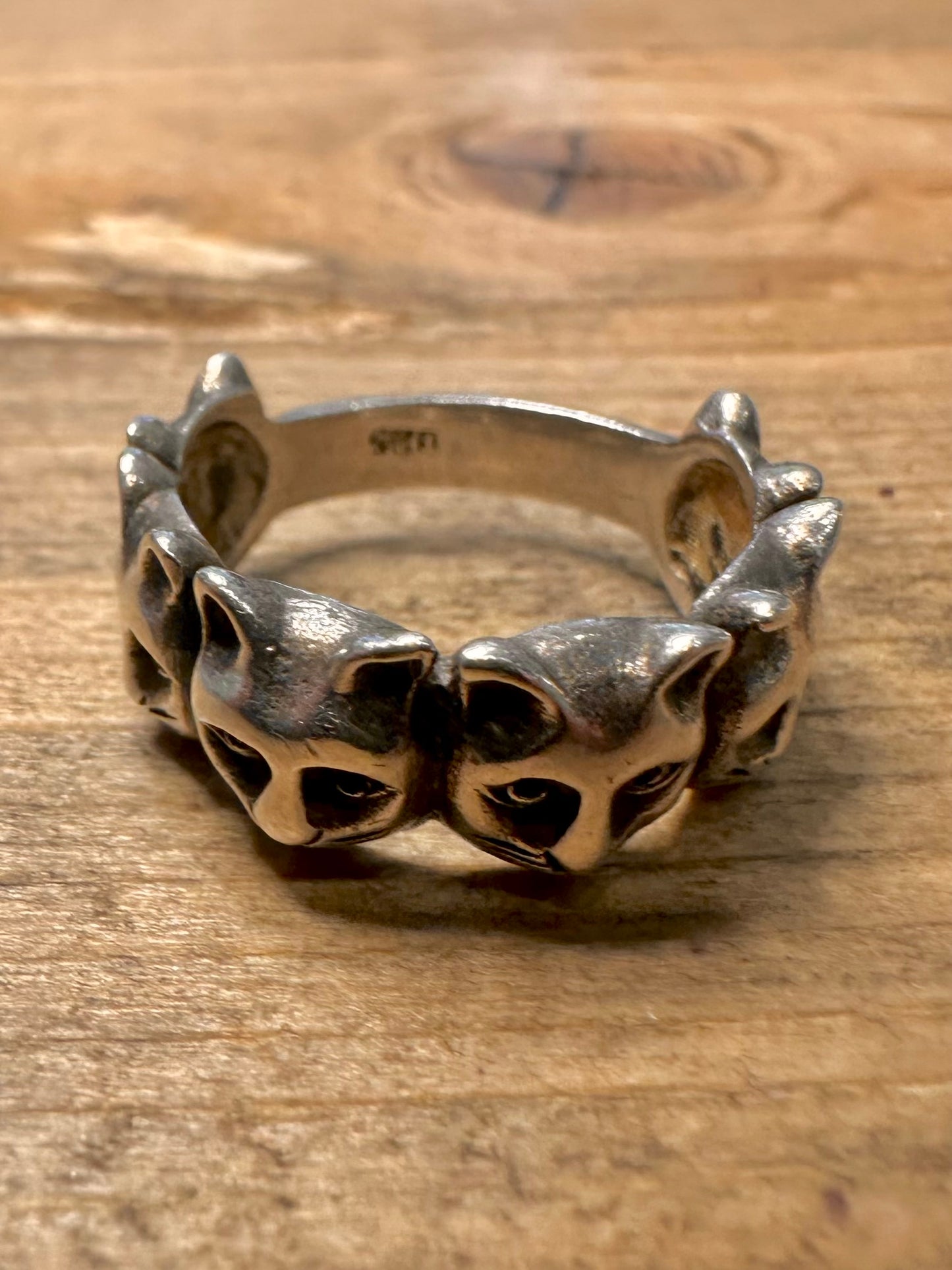 Vintage Cat Head Band 925 Silver Size L1/2 Ring