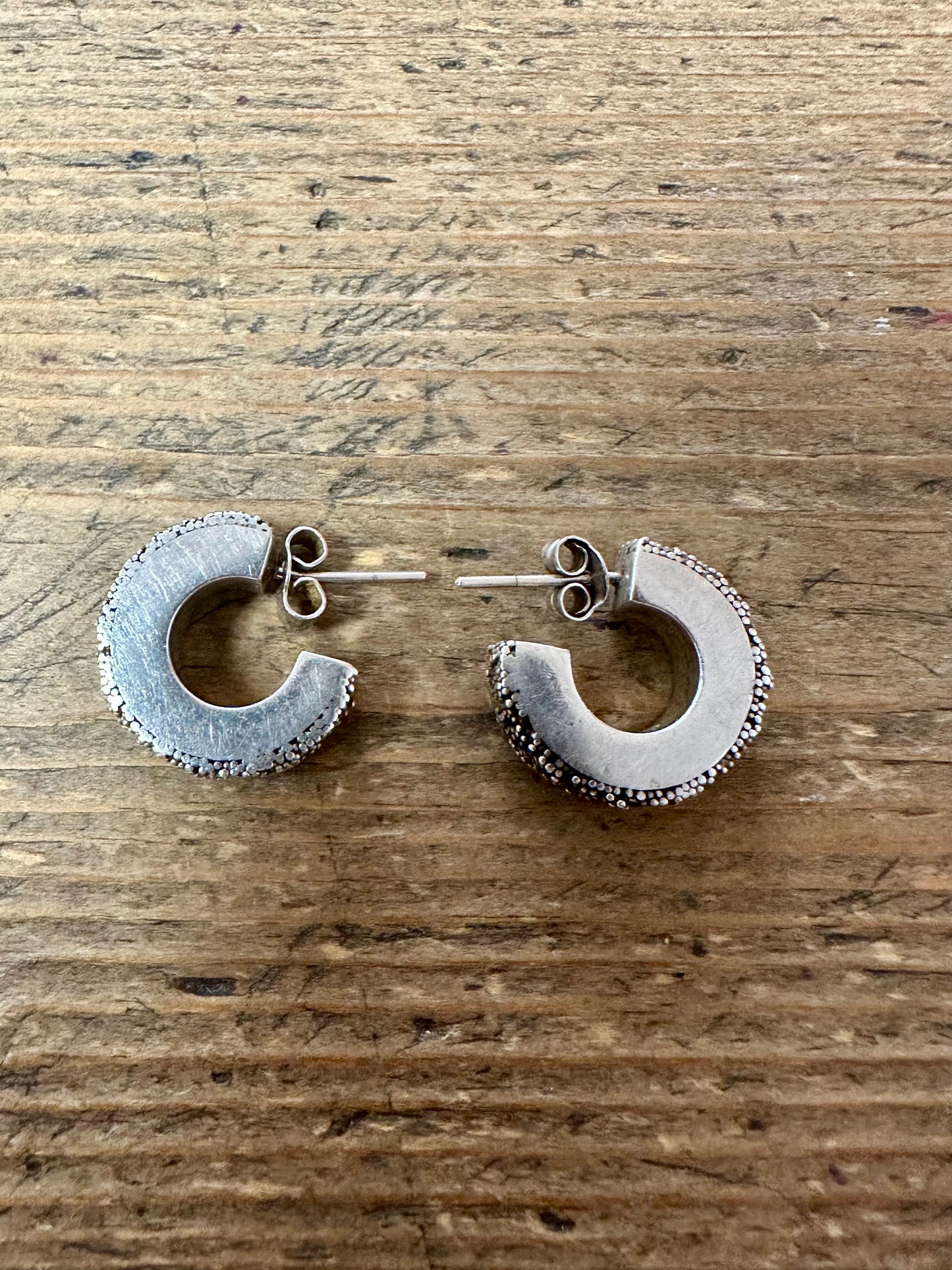 Modernist Brutalist Textured Thick Hoops 925 Silver Earrings