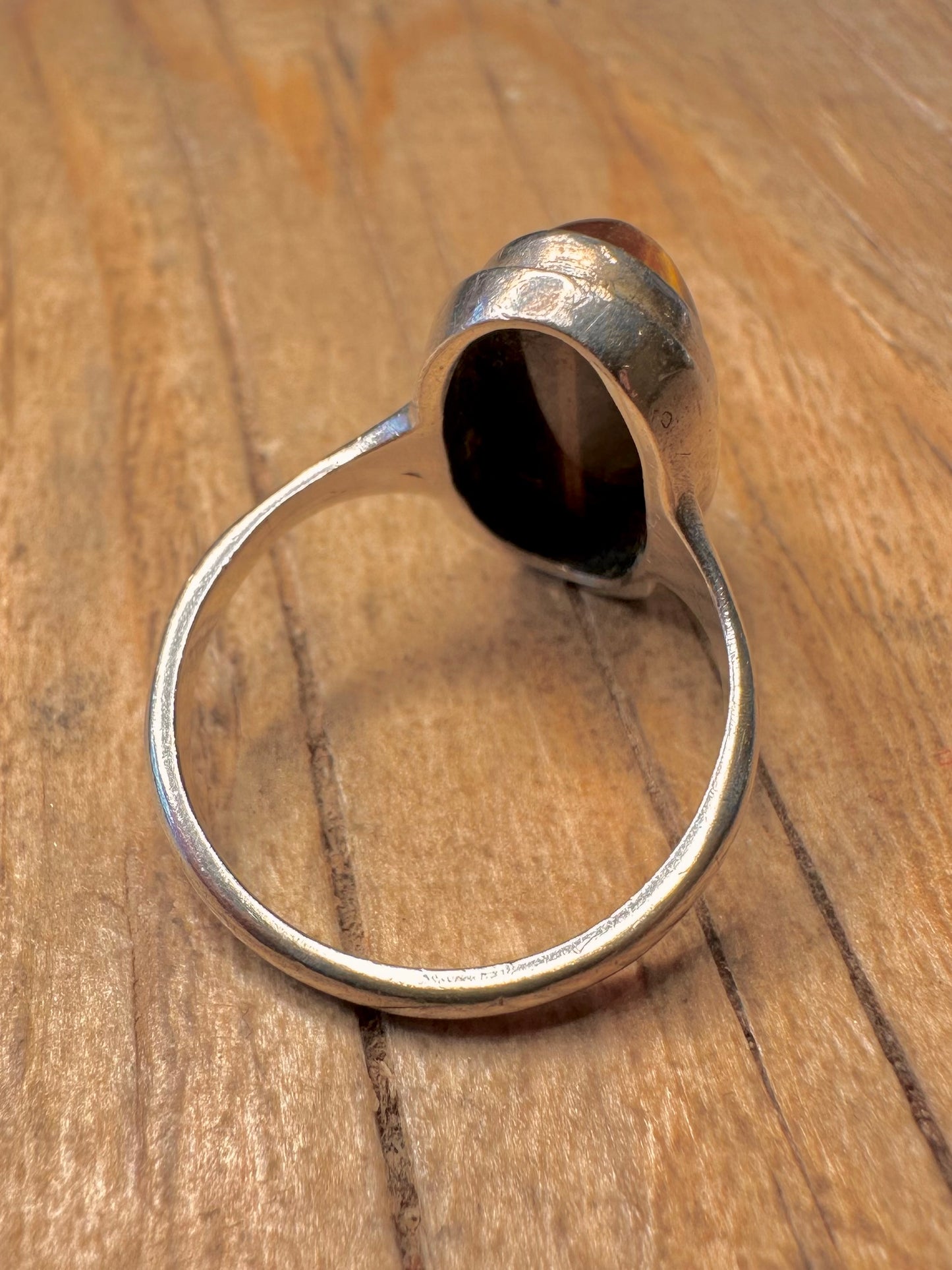 Vintage Tigers Eye Oval 925 Sterling Silver Size Q1/2 Ring