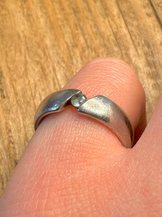 Blue Stone Rounded Band 925 Sterling Silver Size M1/2 Ring