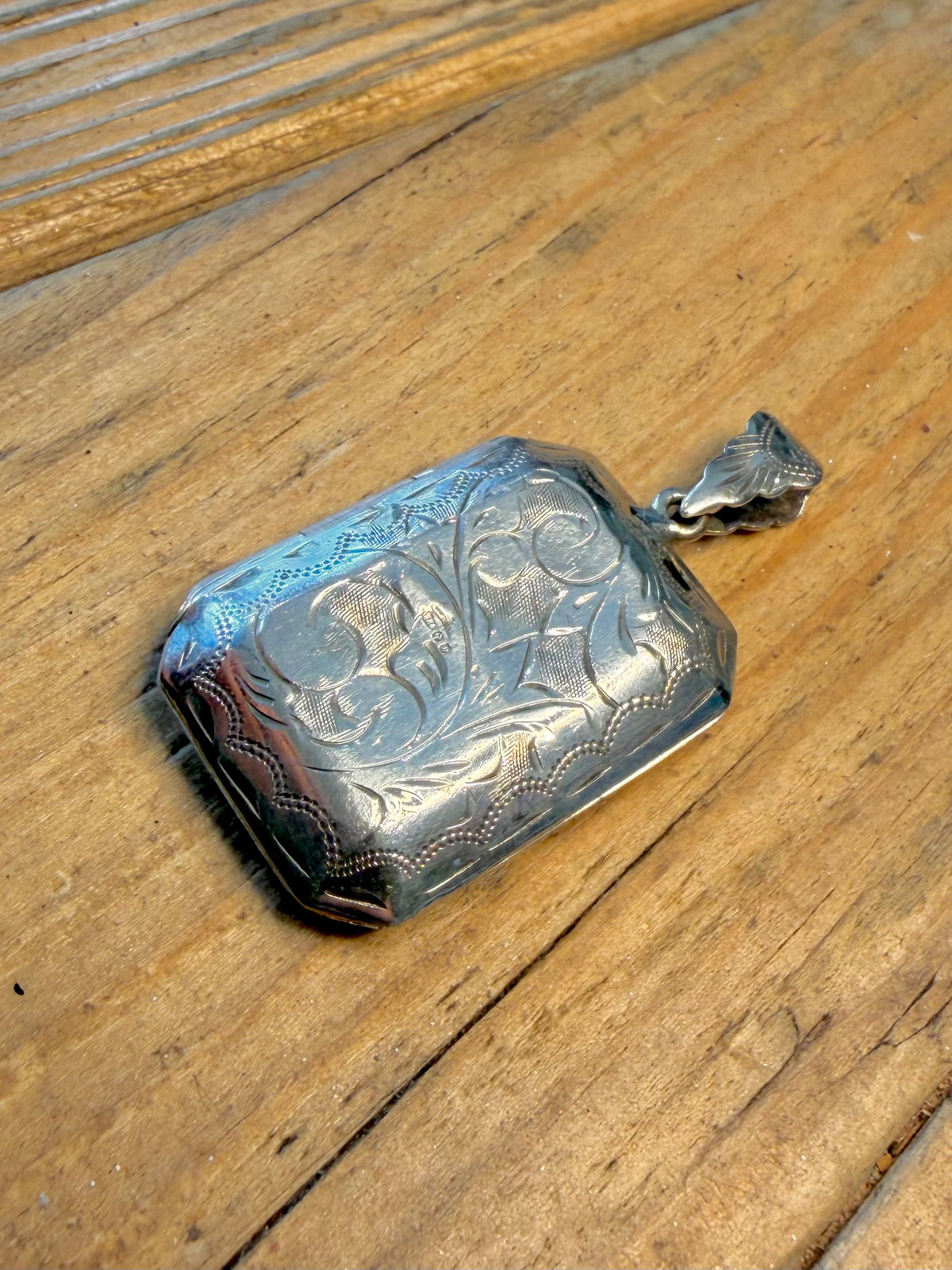 Large Rectangle 1978 Floral Engraved Hallmarked Locket 925 Sterling Silver Pendant