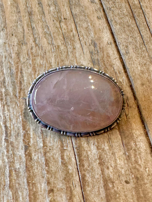 Ornate Rose Quarts Oval 925 Sterling Silver Brooch