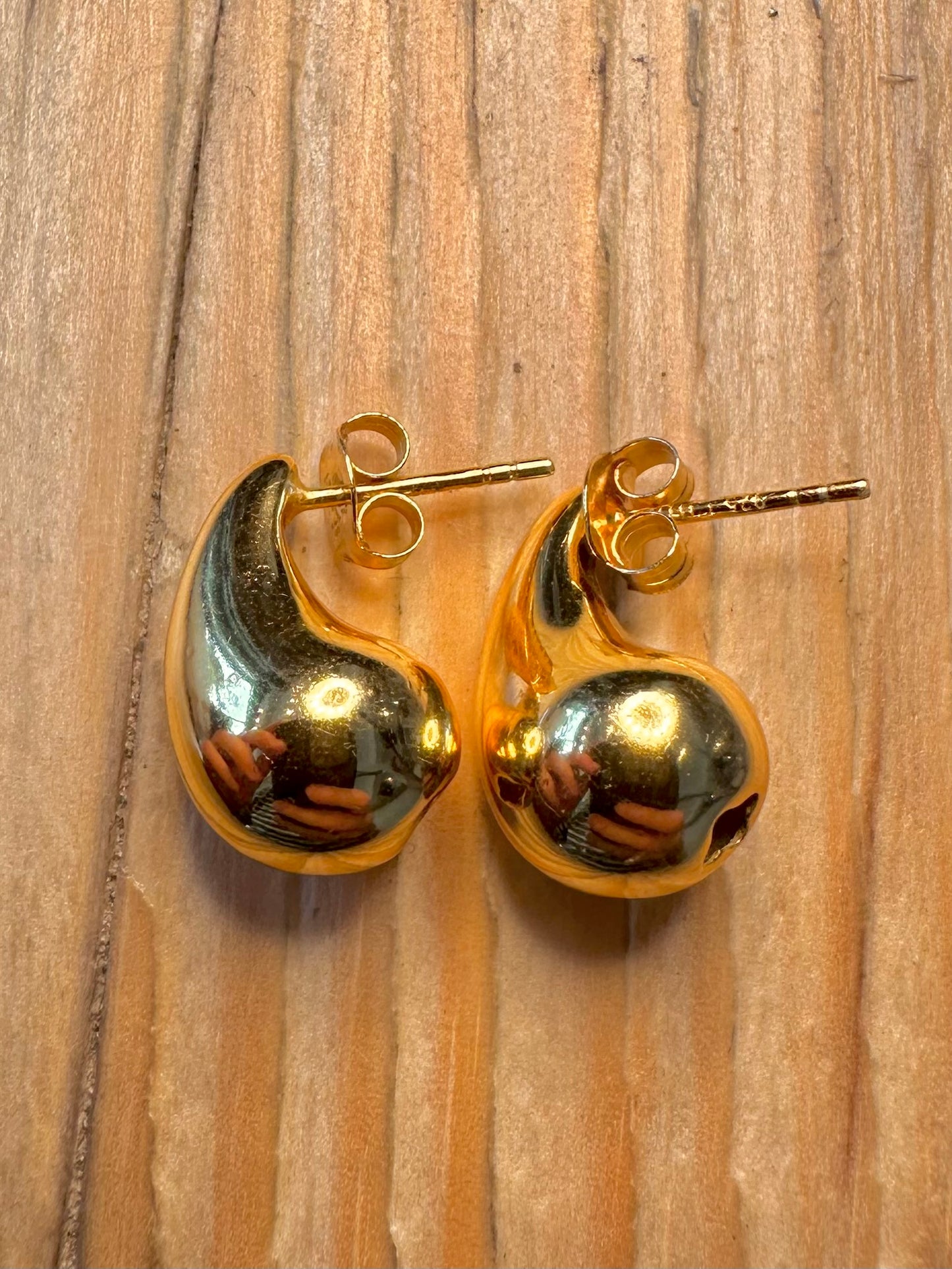 Modernist Gold Teardrop 925 Silver Earrings
