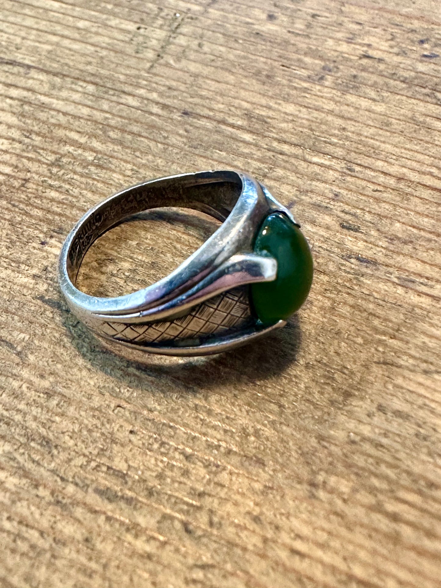 Vintage Green Jade 925 Sterling Silver Size L Ring