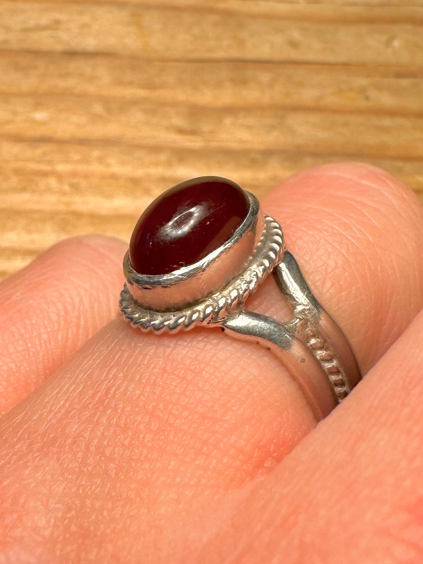 Vintage Red Carnelian Boho Style 935 Sterling Silver Size O Ring