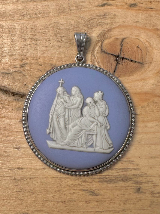 Vintage Large Blue Wedgwood Made in England 925 Silver Pendant